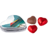 Heart shaped tin with chocolates, hopea liikelahja logopainatuksella